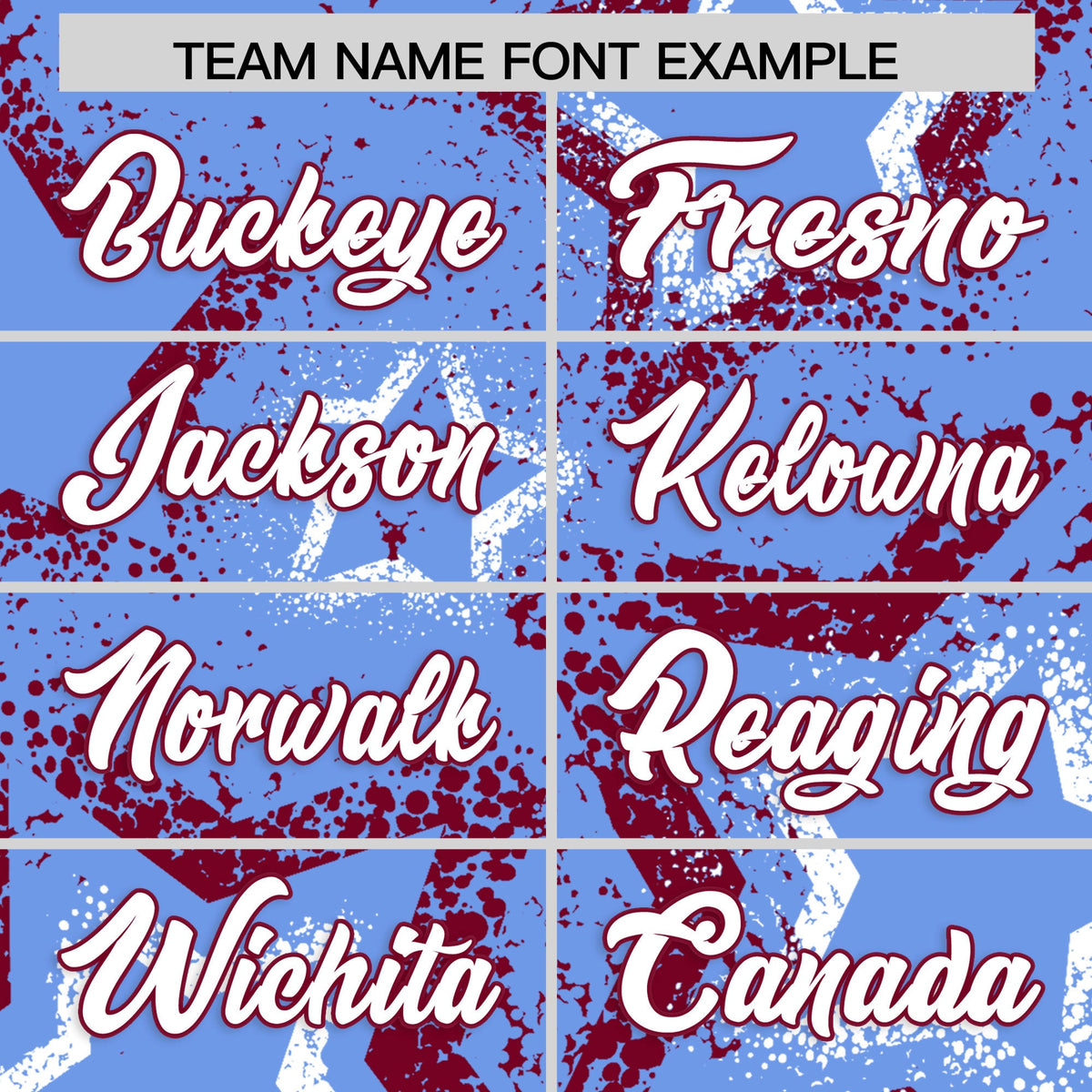 Custom Light Blue White Crimson Star-Shaped Ink Texture Graffiti Pattern Baseball Jersey | Sublimation Printed &amp; Stitched,Add Name and Numbern,Perfect for Parties,Perfect for Training | KXKSHOP