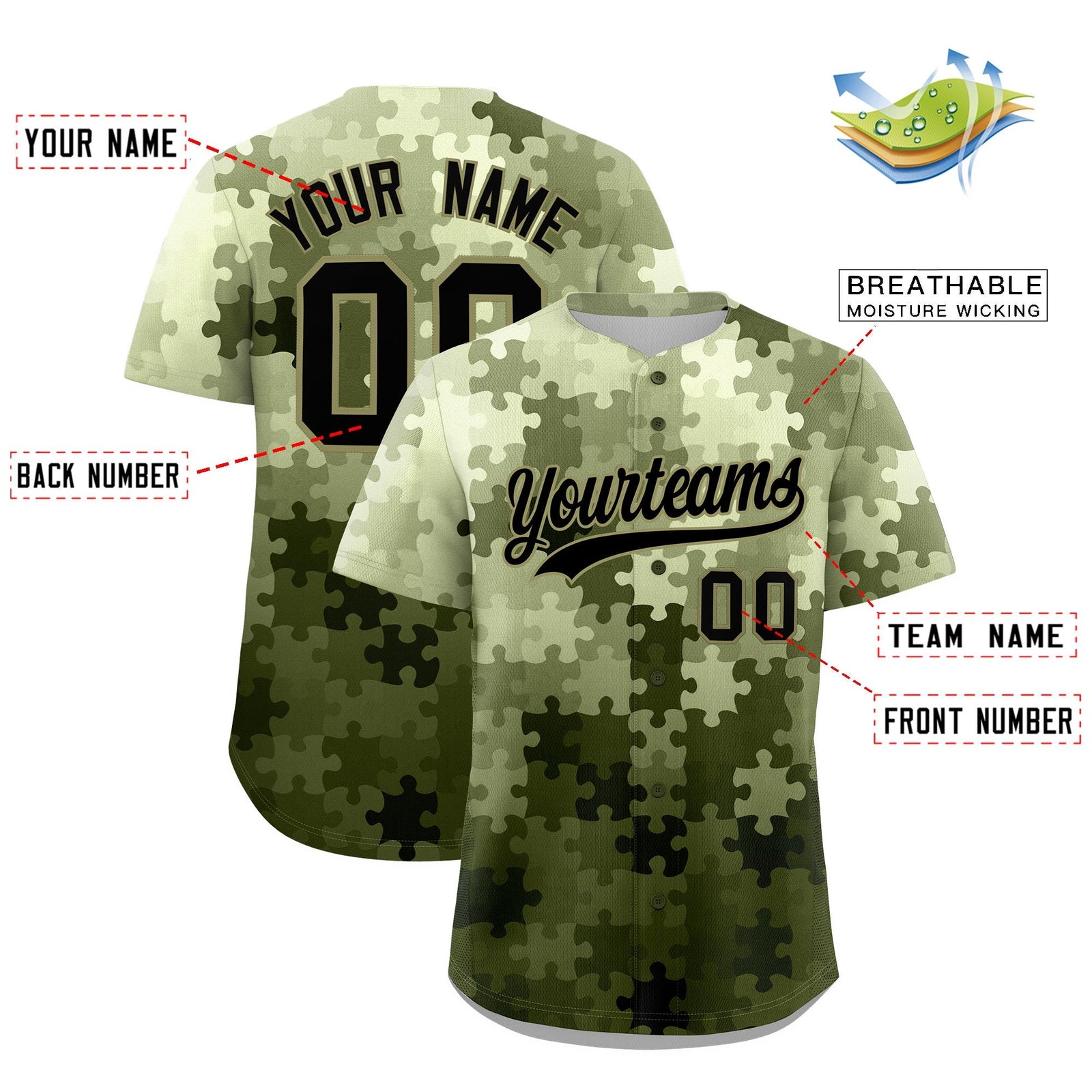 Custom Black Khaki Puzzle Elements Baseball Jersey | Sublimation Printed & Stitched,Add Name and Numbern,Perfect for Teams | KXKSHOP