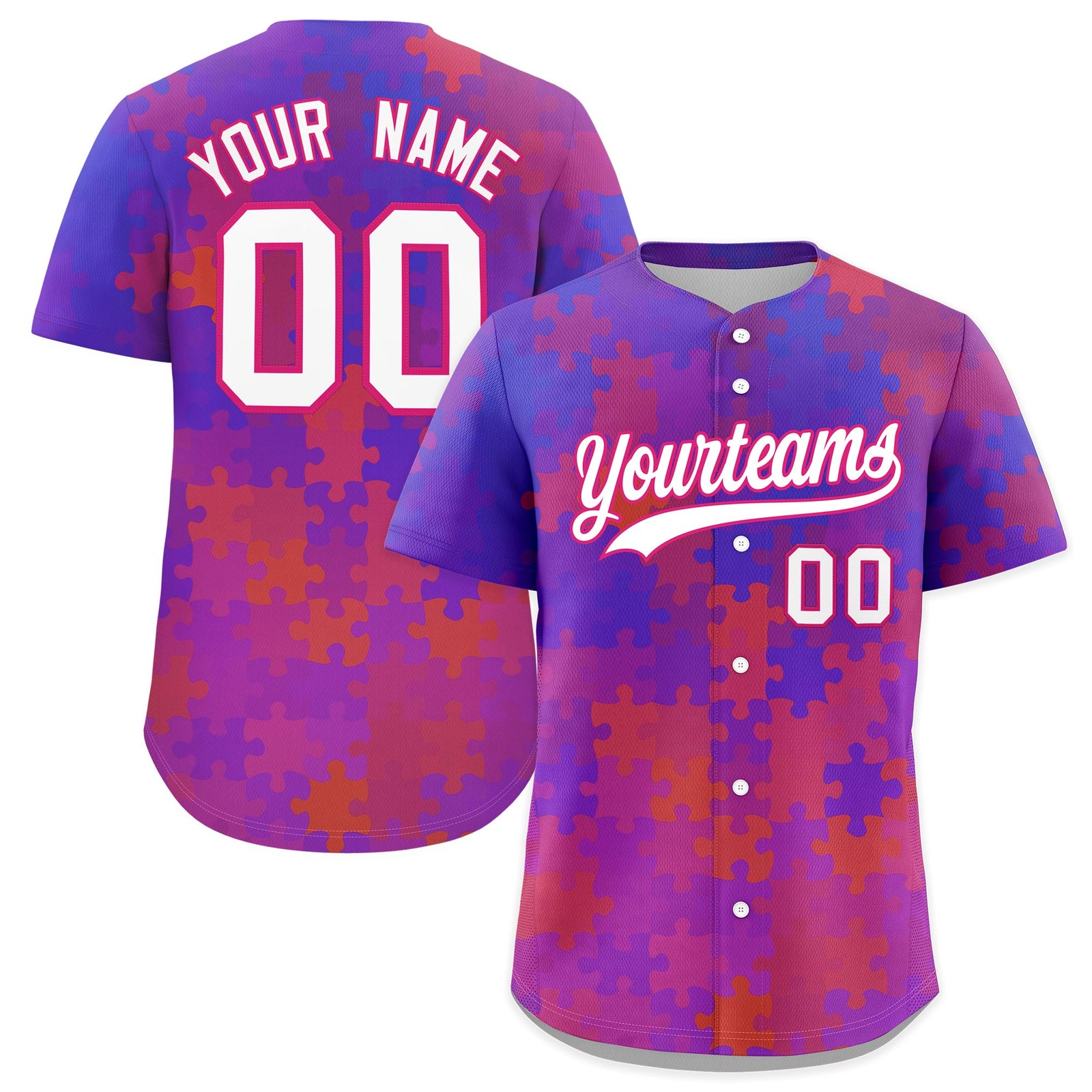 Custom White Rose Red Puzzle Elements Baseball Jersey | Sublimation Printed & Stitched,Add Name and Numbern,Perfect for Teams | KXKSHOP