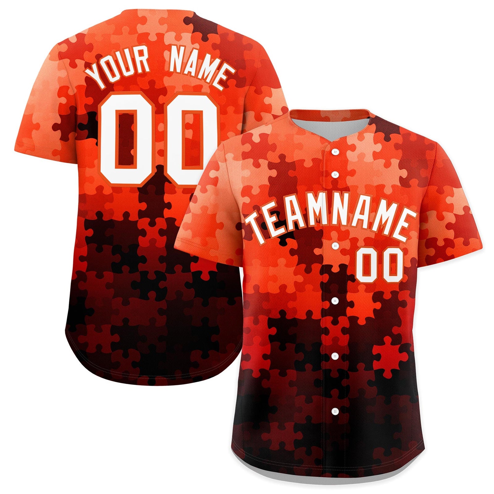 Custom White Orange Puzzle Elements Baseball Jersey | Sublimation Printed & Stitched,Add Name and Numbern,Perfect for Teams | KXKSHOP