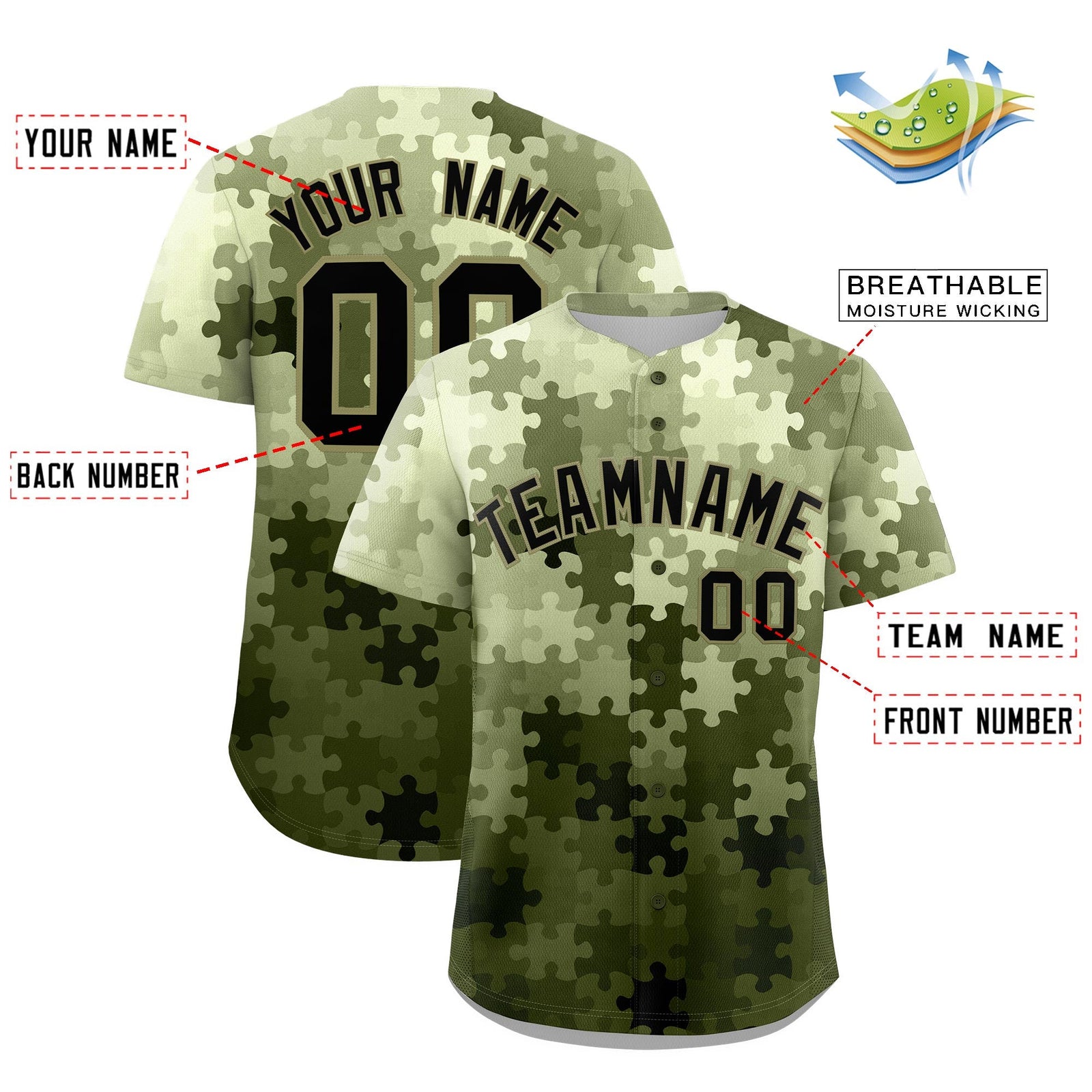 Custom Black Khaki Puzzle Elements Baseball Jersey | Sublimation Printed & Stitched,Add Name and Numbern,Perfect for Teams | KXKSHOP