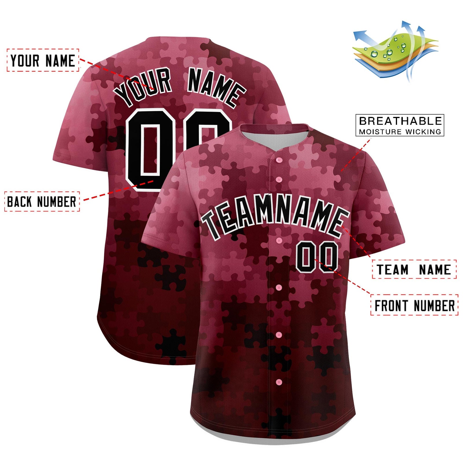 Custom White Black Puzzle Elements Baseball Jersey | Sublimation Printed & Stitched,Add Name and Numbern,Perfect for Teams | KXKSHOP