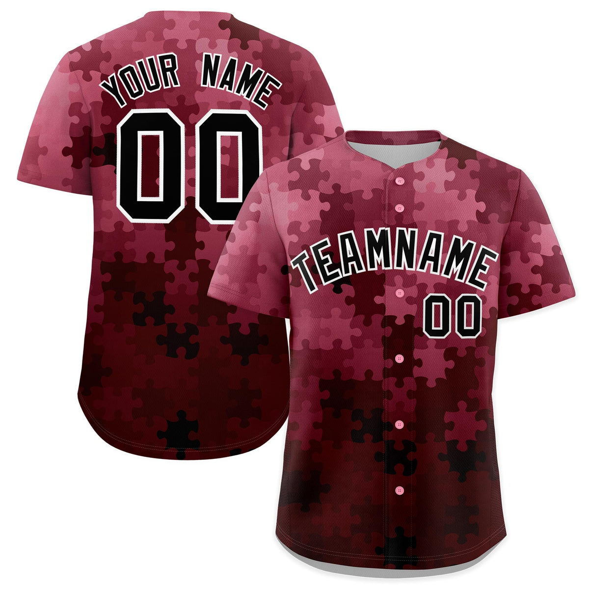 Custom White Black Puzzle Elements Baseball Jersey | Sublimation Printed &amp; Stitched,Add Name and Numbern,Perfect for Teams | KXKSHOP