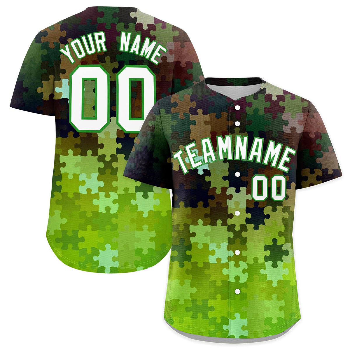 Custom Light Green White Puzzle Elements Baseball Jersey | Sublimation Printed & Stitched,Add Name and Numbern,Perfect for Teams | KXKSHOP