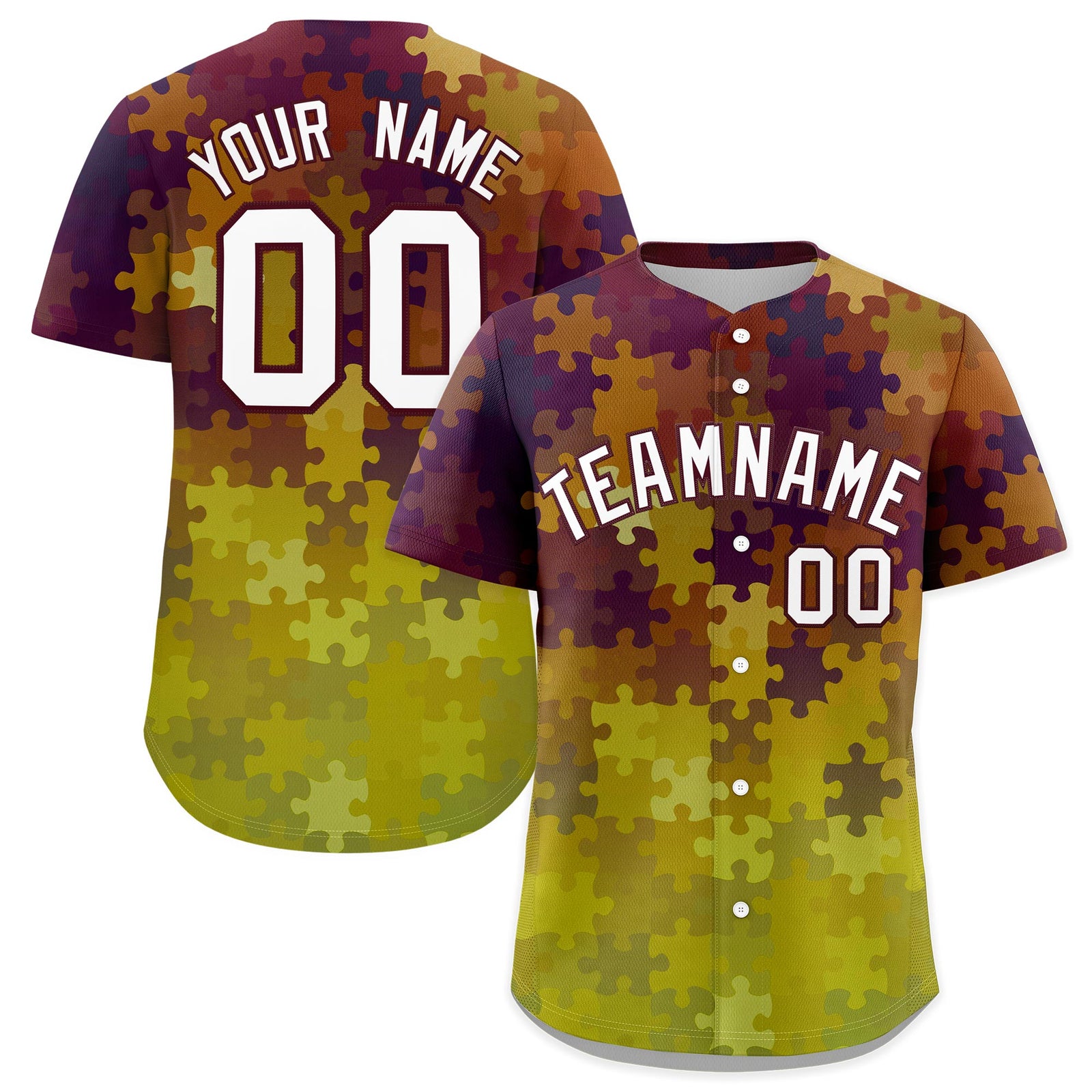 Custom White Burgundy Puzzle Elements Baseball Jersey | Sublimation Printed & Stitched,Add Name and Numbern,Perfect for Teams | KXKSHOP