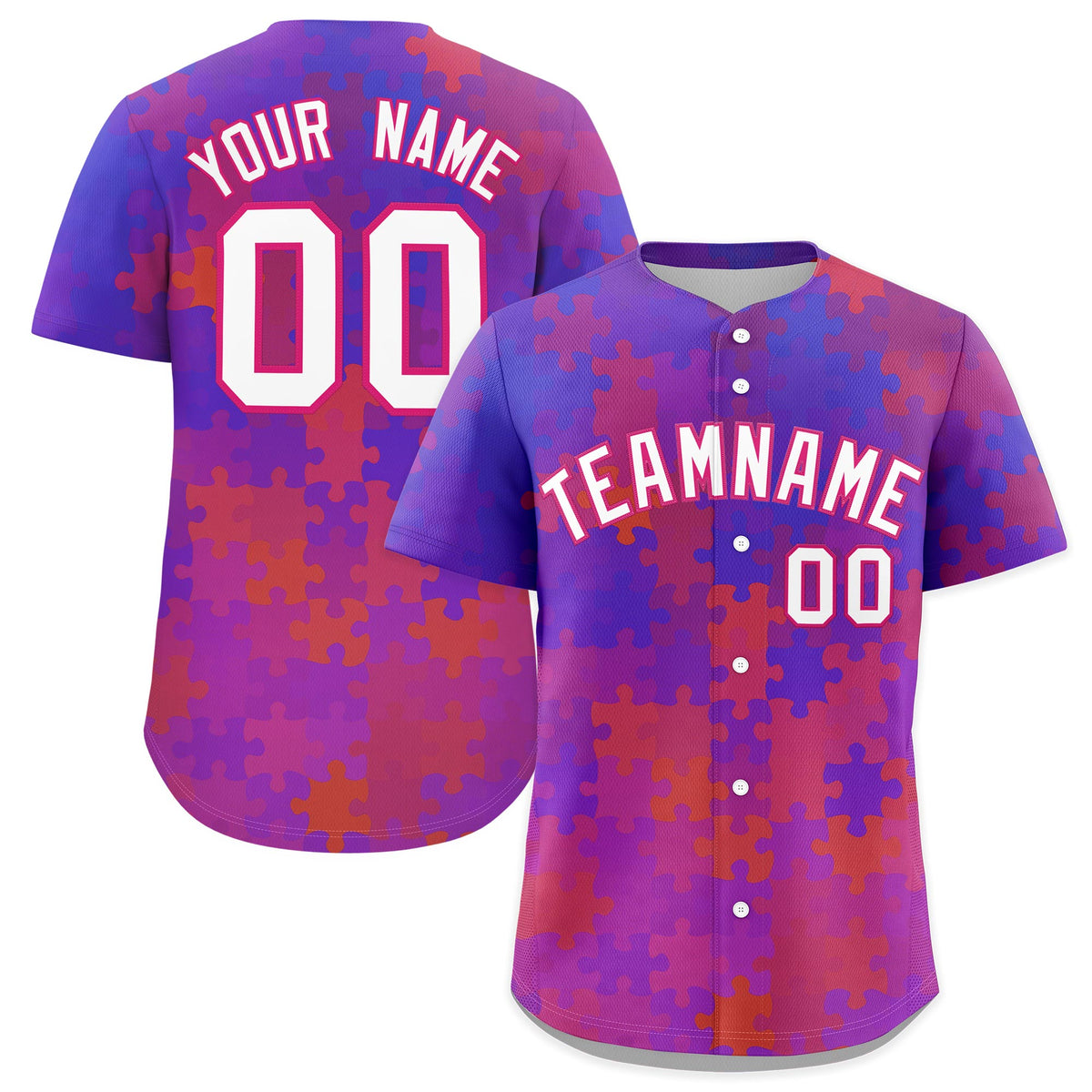 Custom White Rose Red Puzzle Elements Baseball Jersey | Sublimation Printed & Stitched,Add Name and Numbern,Perfect for Teams | KXKSHOP