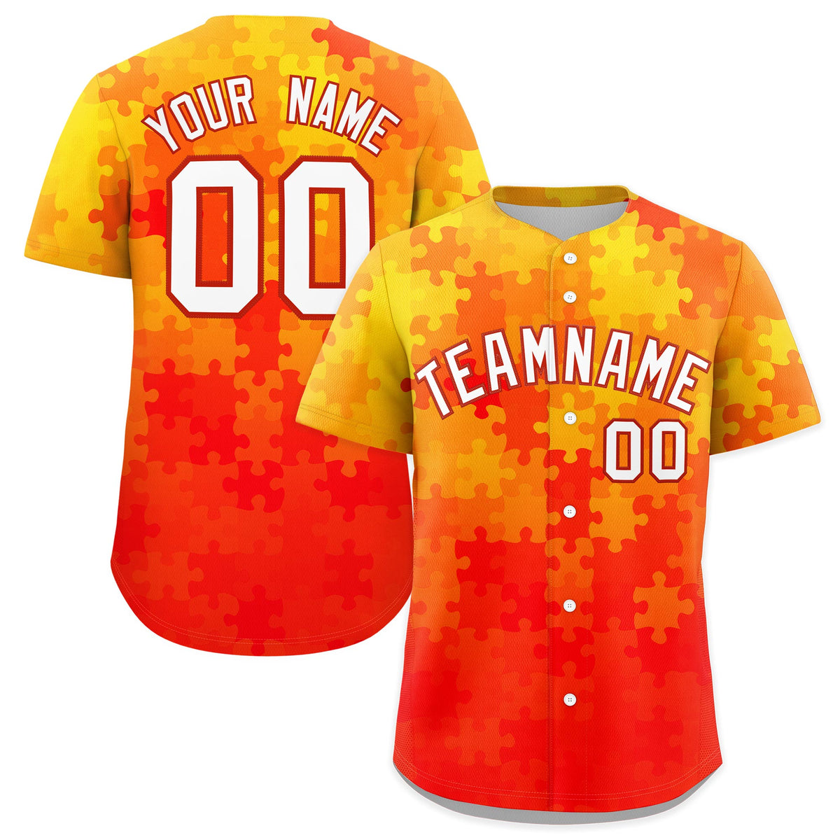 Custom White Red Puzzle Elements Baseball Jersey | Sublimation Printed &amp; Stitched,Add Name and Numbern,Perfect for Teams | KXKSHOP