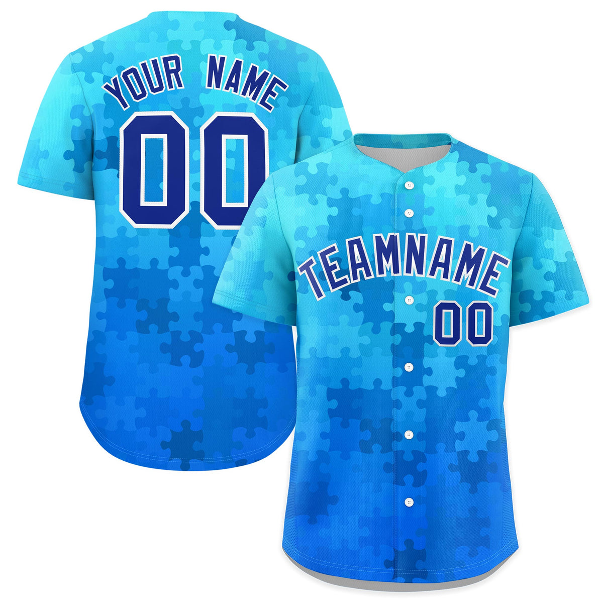 Custom Royal Blue White Puzzle Elements Baseball Jersey | Sublimation Printed &amp; Stitched,Add Name and Numbern,Perfect for Teams | KXKSHOP