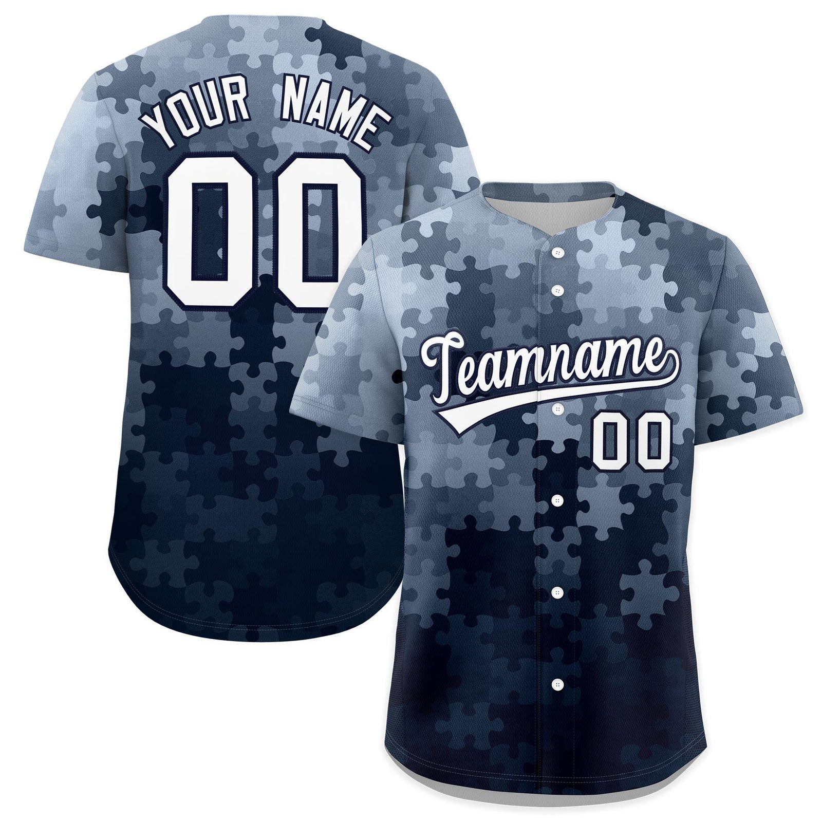 Custom White Navy Puzzle Elements Baseball Jersey | Sublimation Printed & Stitched,Add Name and Numbern,Perfect for Teams | KXKSHOP