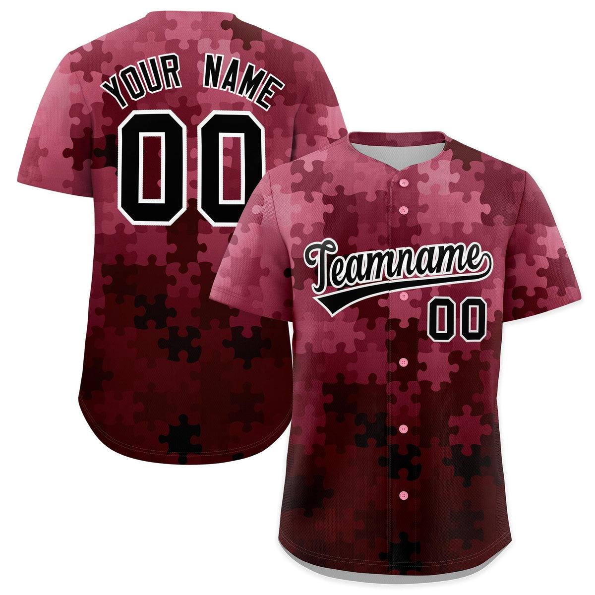 Custom White Black Puzzle Elements Baseball Jersey | Sublimation Printed &amp; Stitched,Add Name and Numbern,Perfect for Teams | KXKSHOP