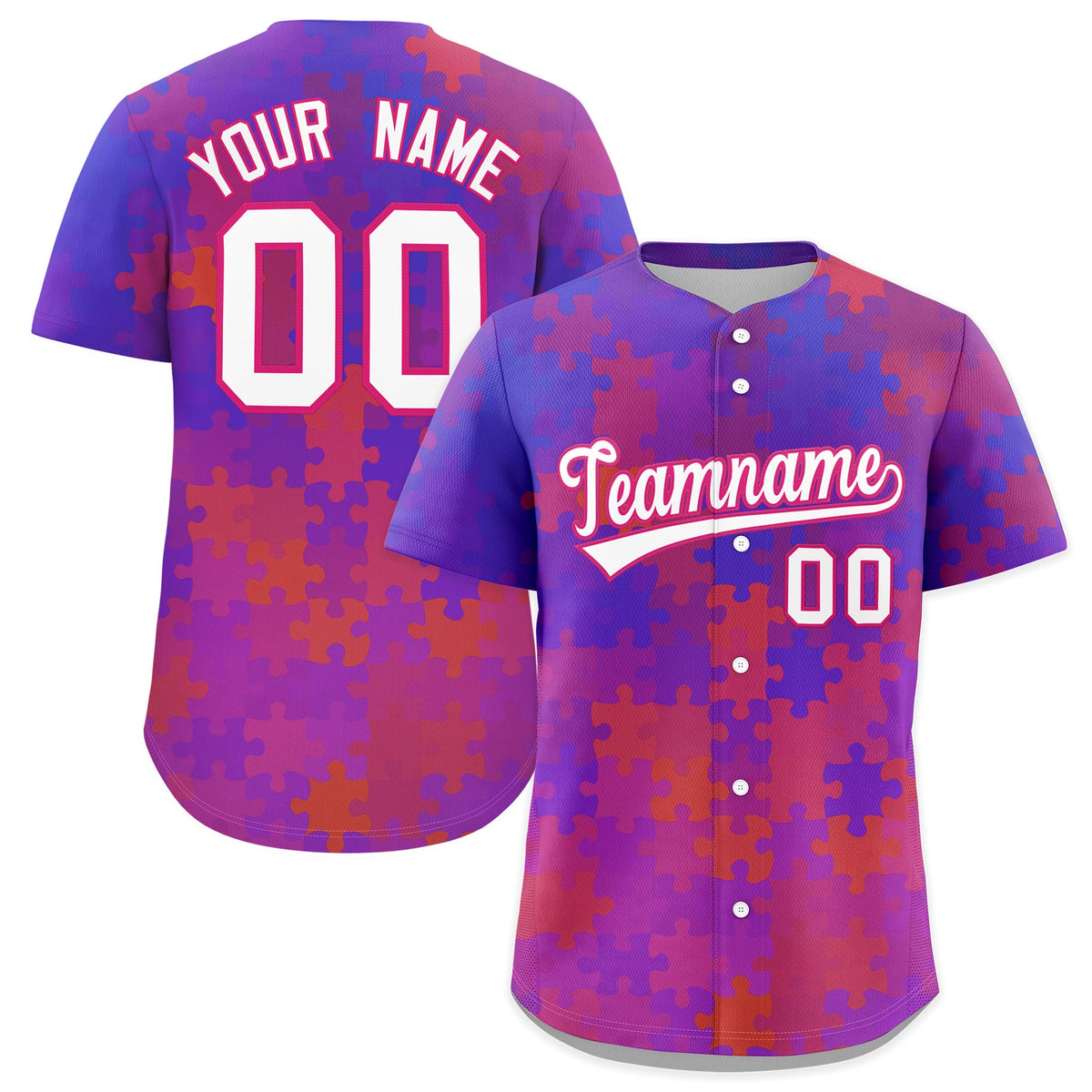 Custom White Rose Red Puzzle Elements Baseball Jersey | Sublimation Printed & Stitched,Add Name and Numbern,Perfect for Teams | KXKSHOP