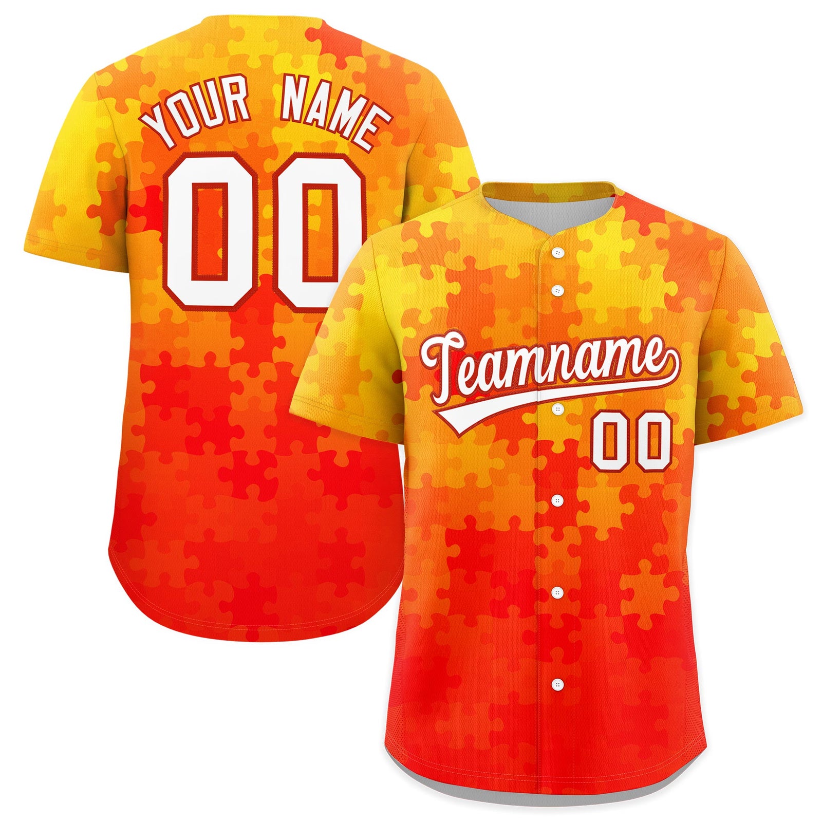 Custom White Red Puzzle Elements Baseball Jersey | Sublimation Printed & Stitched,Add Name and Numbern,Perfect for Teams | KXKSHOP