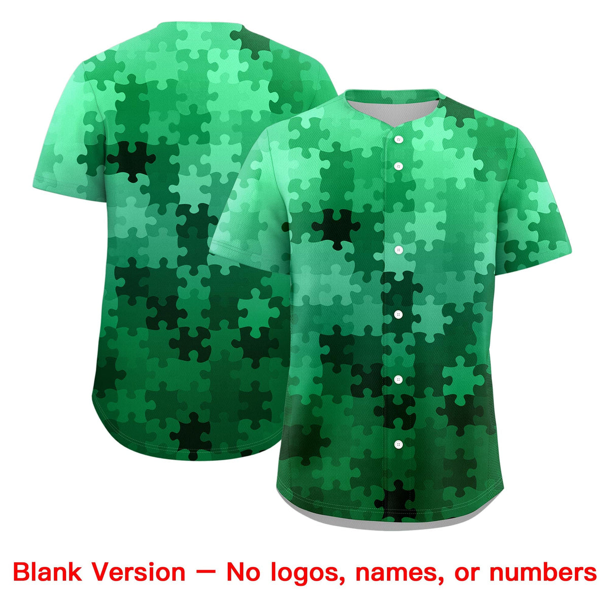 Custom White Kelly Green Puzzle Elements Baseball Jersey | Sublimation Printed &amp; Stitched,Add Name and Numbern,Perfect for Teams | KXKSHOP