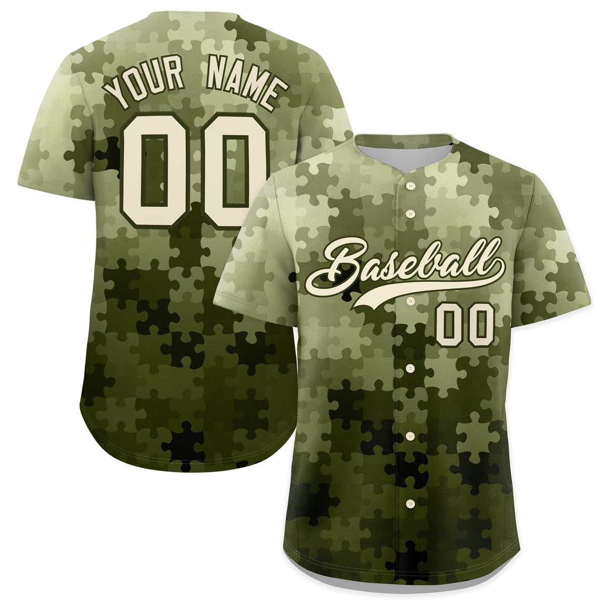 Custom Cream Olive Puzzle Elements Baseball Jersey | Sublimation Printed &amp; Stitched,Add Name and Numbern,Perfect for Teams | KXKSHOP