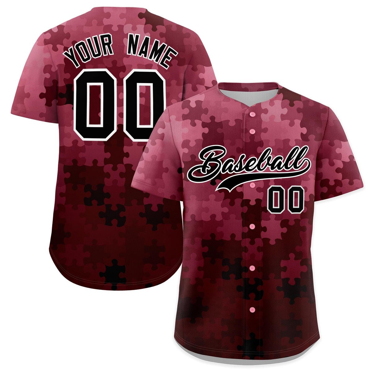 Custom White Black Puzzle Elements Baseball Jersey | Sublimation Printed &amp; Stitched,Add Name and Numbern,Perfect for Teams | KXKSHOP
