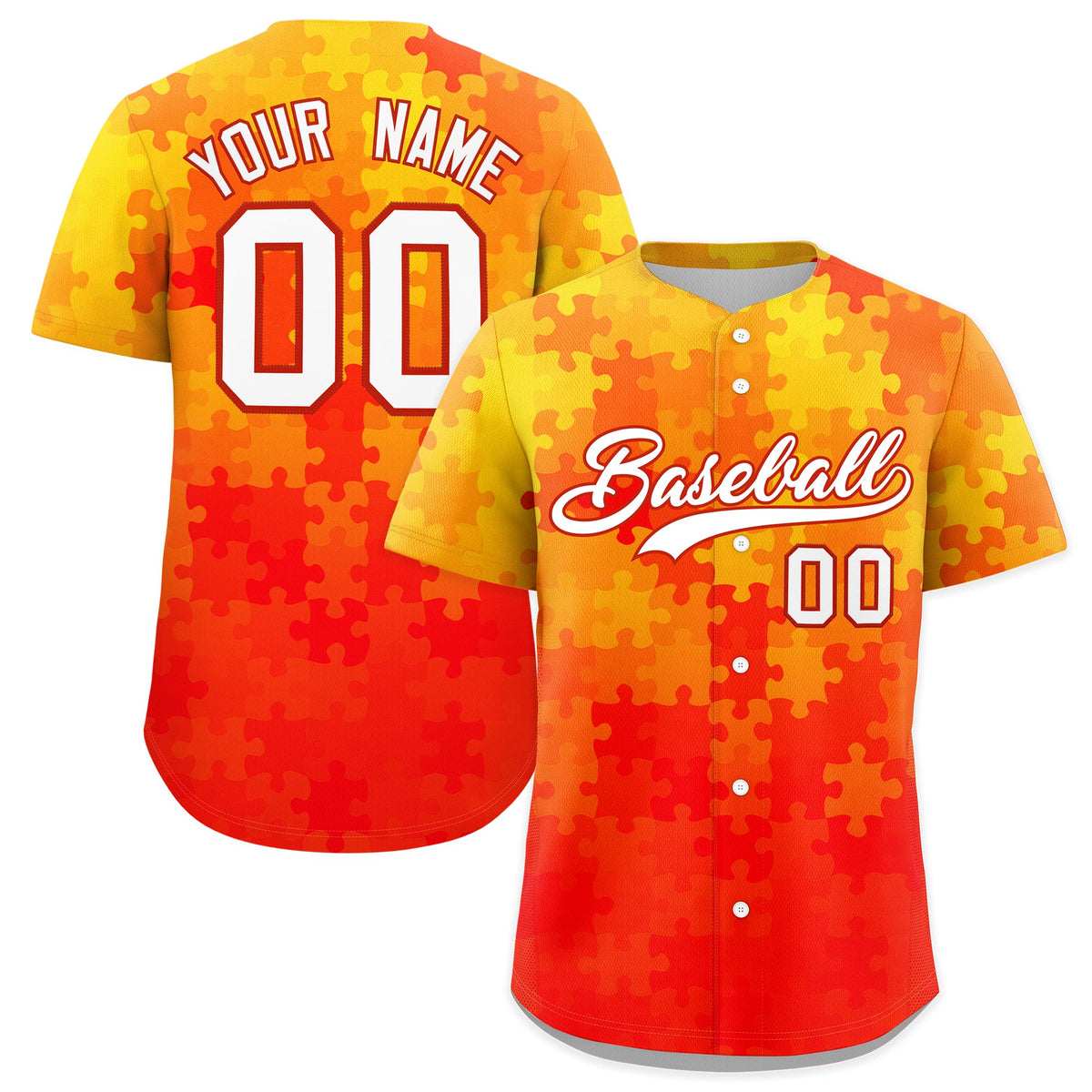 Custom White Red Puzzle Elements Baseball Jersey | Sublimation Printed &amp; Stitched,Add Name and Numbern,Perfect for Teams | KXKSHOP