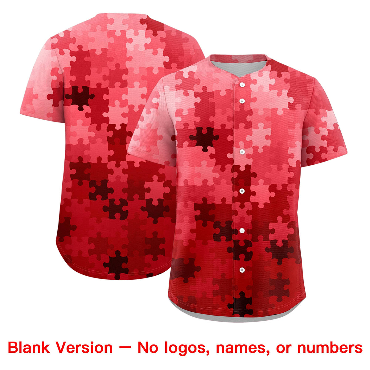 Custom Red White Puzzle Elements Baseball Jersey | Sublimation Printed &amp; Stitched,Add Name and Numbern,Perfect for Teams | KXKSHOP