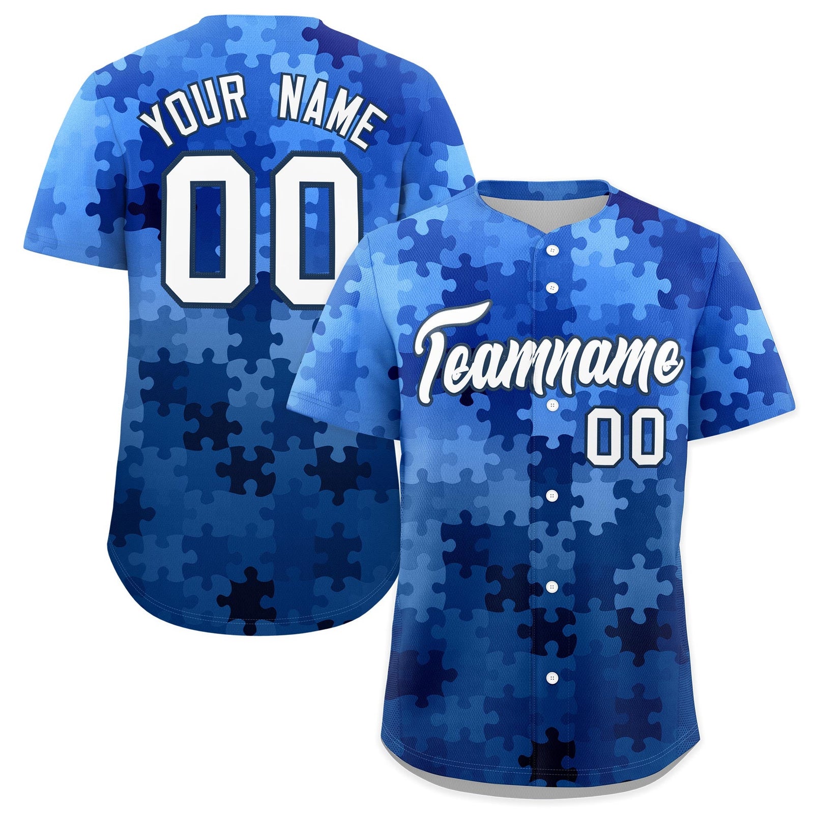 Custom White Midnight Blue Puzzle Elements Baseball Jersey | Sublimation Printed & Stitched,Add Name and Numbern,Perfect for Teams | KXKSHOP