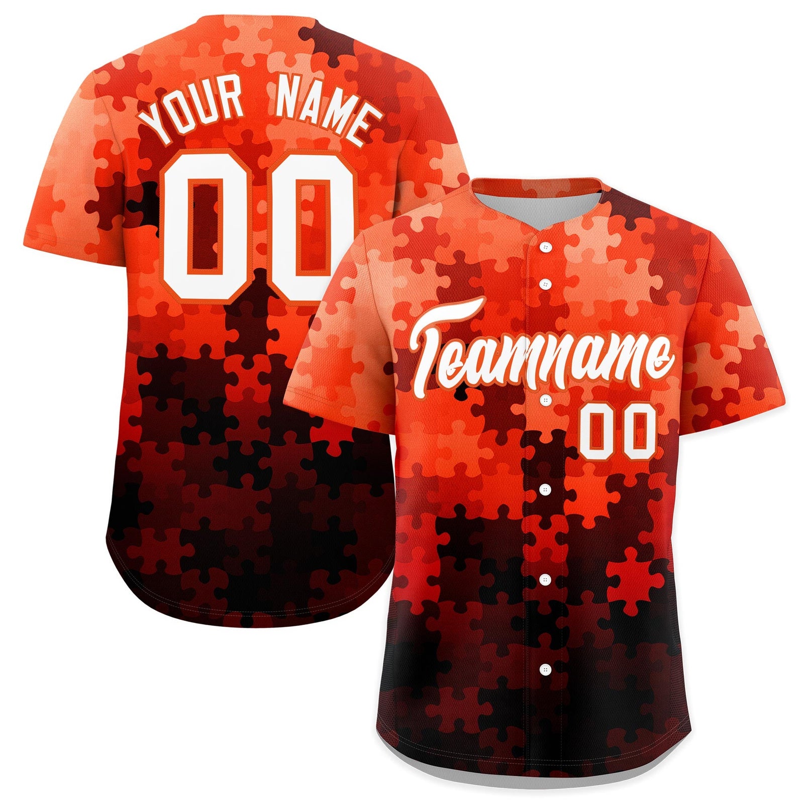 Custom White Orange Puzzle Elements Baseball Jersey | Sublimation Printed & Stitched,Add Name and Numbern,Perfect for Teams | KXKSHOP