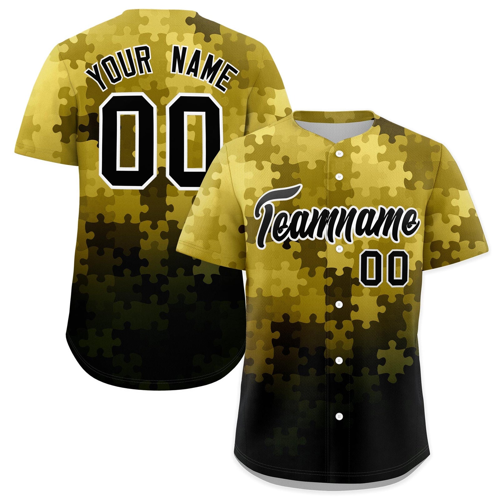 Custom Old Gold White Black Puzzle Elements Baseball Jersey | Sublimation Printed & Stitched,Add Name and Numbern,Perfect for Teams | KXKSHOP