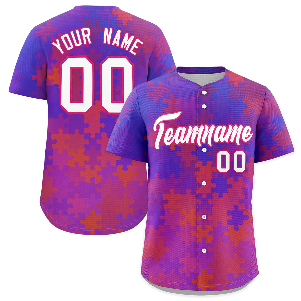 Custom White Rose Red Puzzle Elements Baseball Jersey | Sublimation Printed & Stitched,Add Name and Numbern,Perfect for Teams | KXKSHOP
