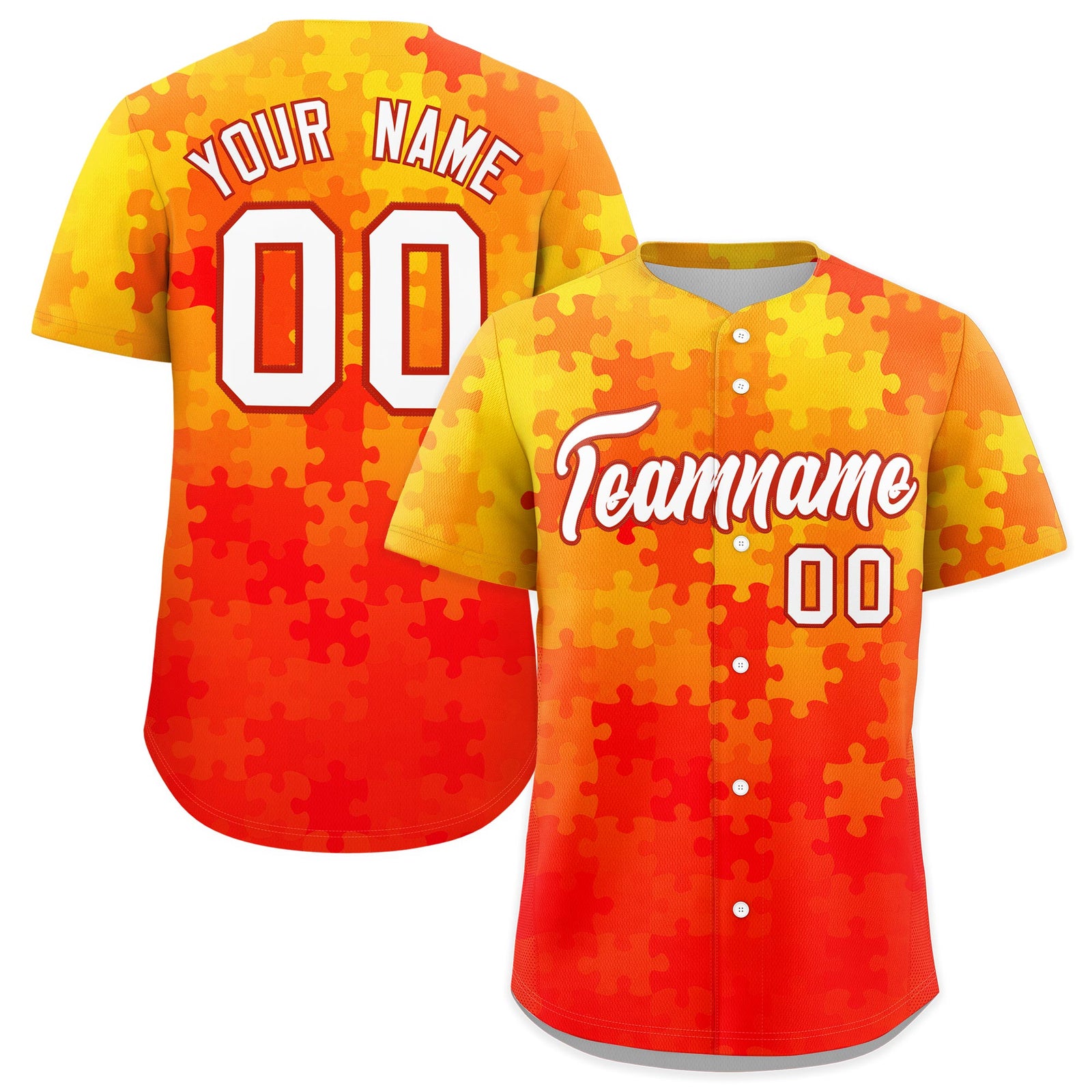 Custom White Red Puzzle Elements Baseball Jersey | Sublimation Printed & Stitched,Add Name and Numbern,Perfect for Teams | KXKSHOP