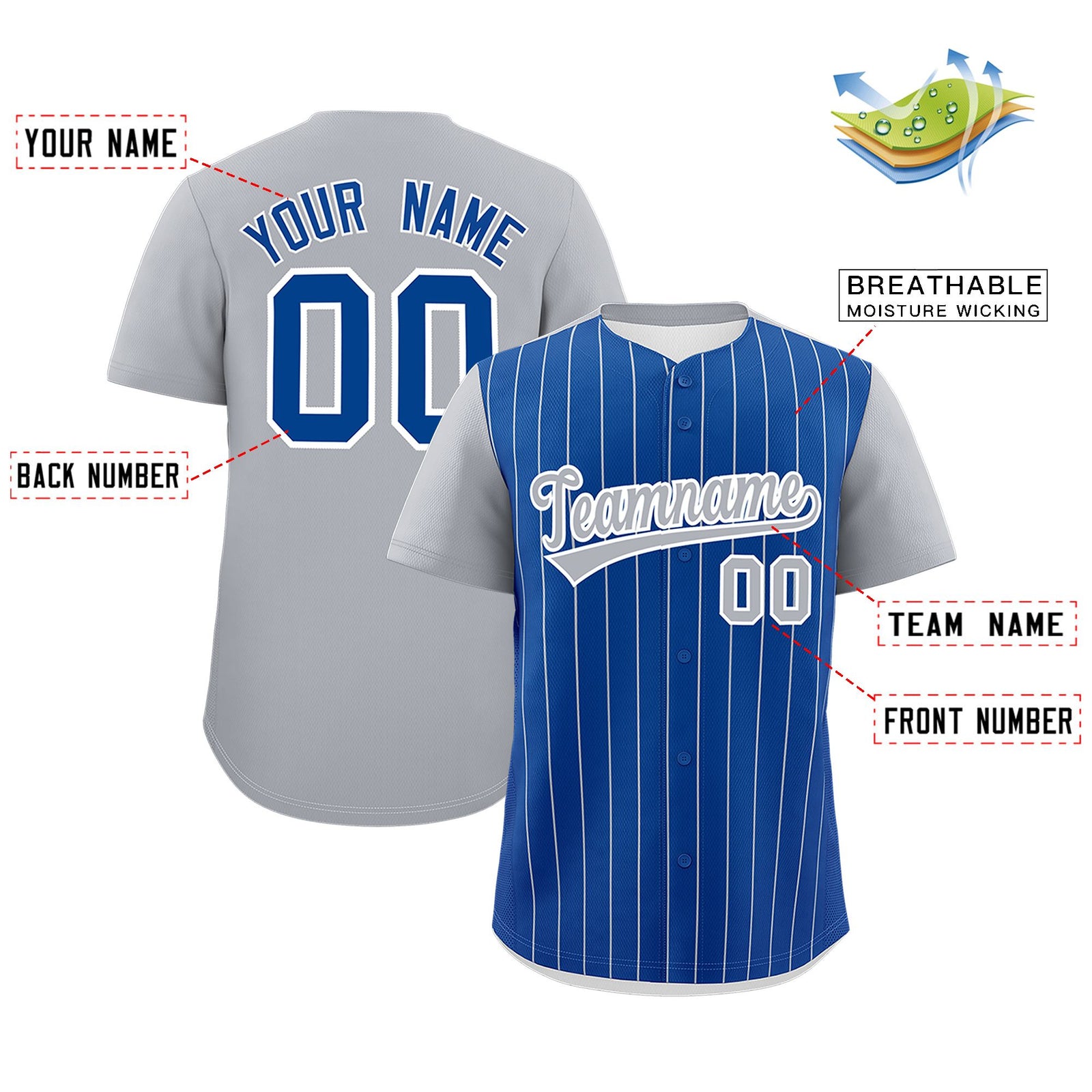 Custom Royal Gray Pinstripe Personalized Two-Tone Authentic Baseball Jersey