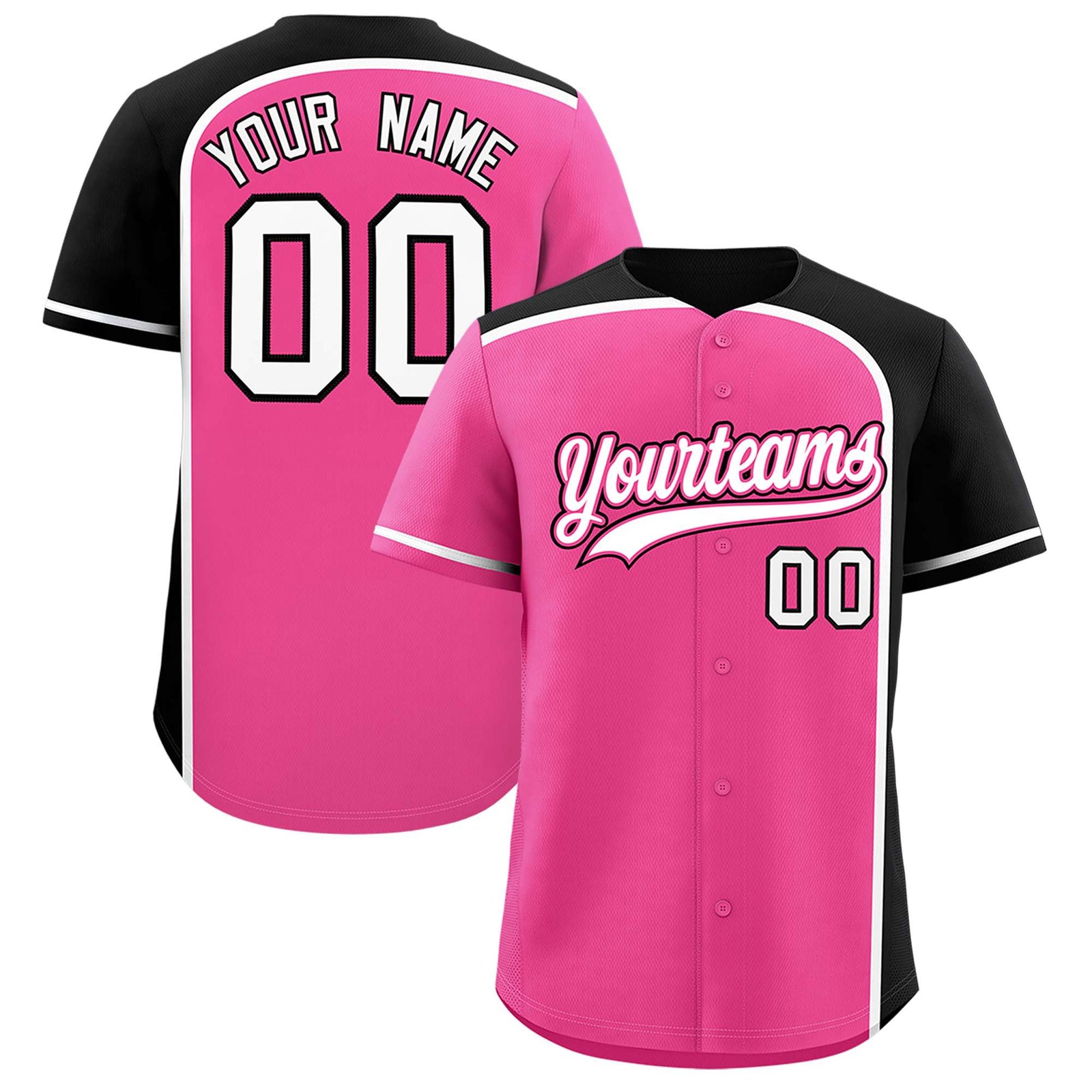 Custom Pink Black Personalized Color Block Authentic Baseball jersey