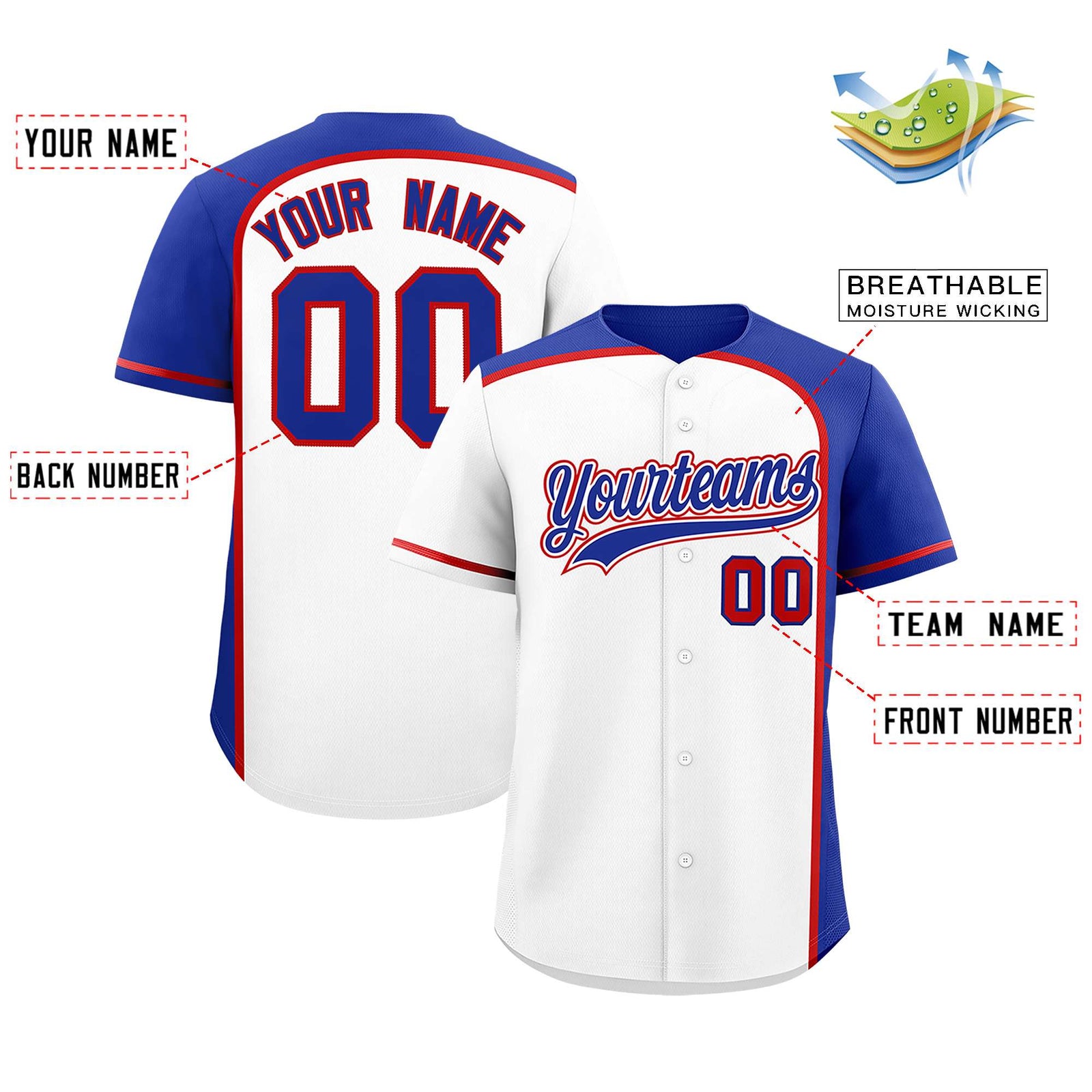 Custom White Royal Personalized Color Block Authentic Baseball jersey