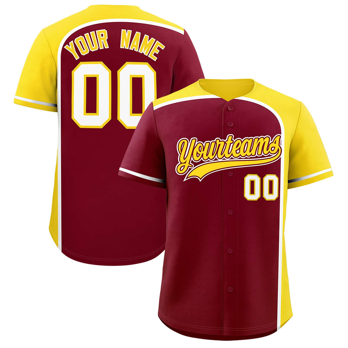 Custom Crimson Gold Personalized Color Block Authentic Baseball jersey