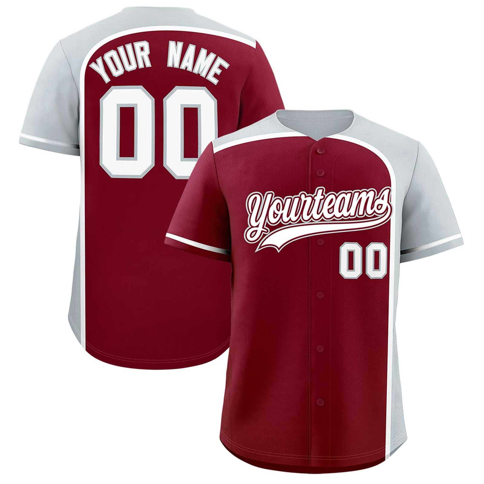 Custom Crimson Silver Personalized Color Block Authentic Baseball jersey