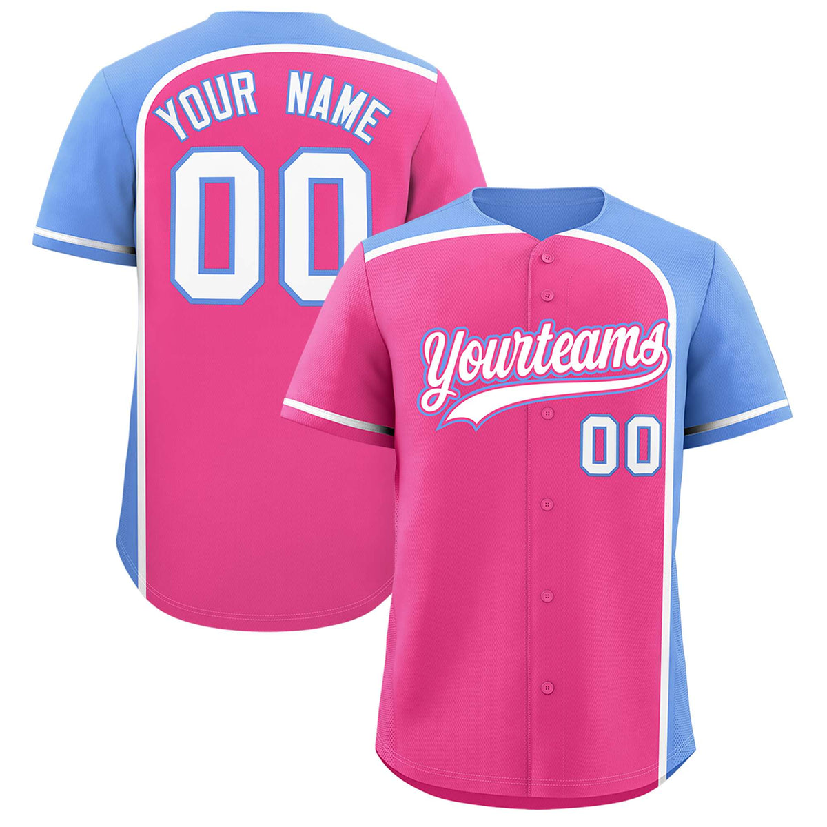 Custom Pink Light Blue Personalized Color Block Authentic Baseball jersey
