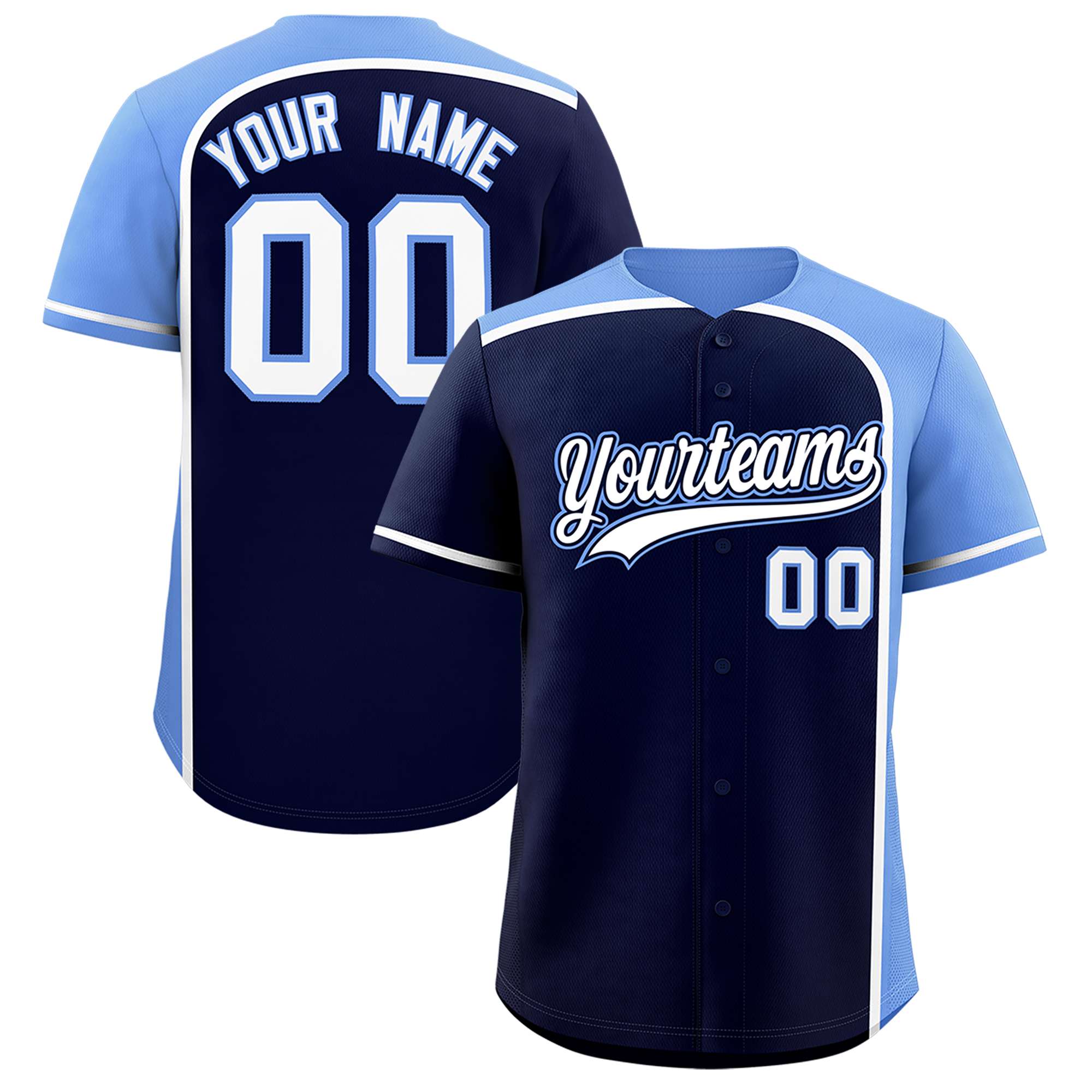 Custom Navy Light Blue Personalized Color Block Authentic Baseball jersey