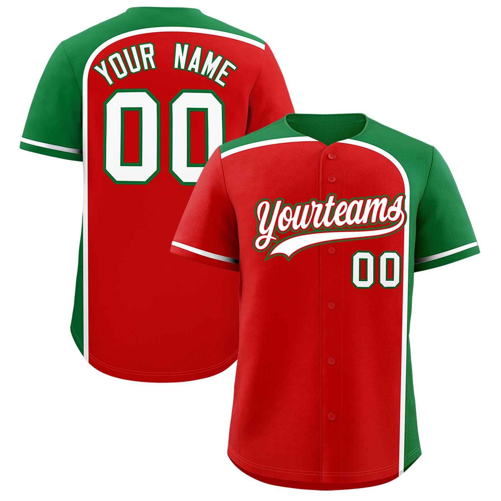 Custom Red Kelly Green Personalized Color Block Authentic Baseball jersey