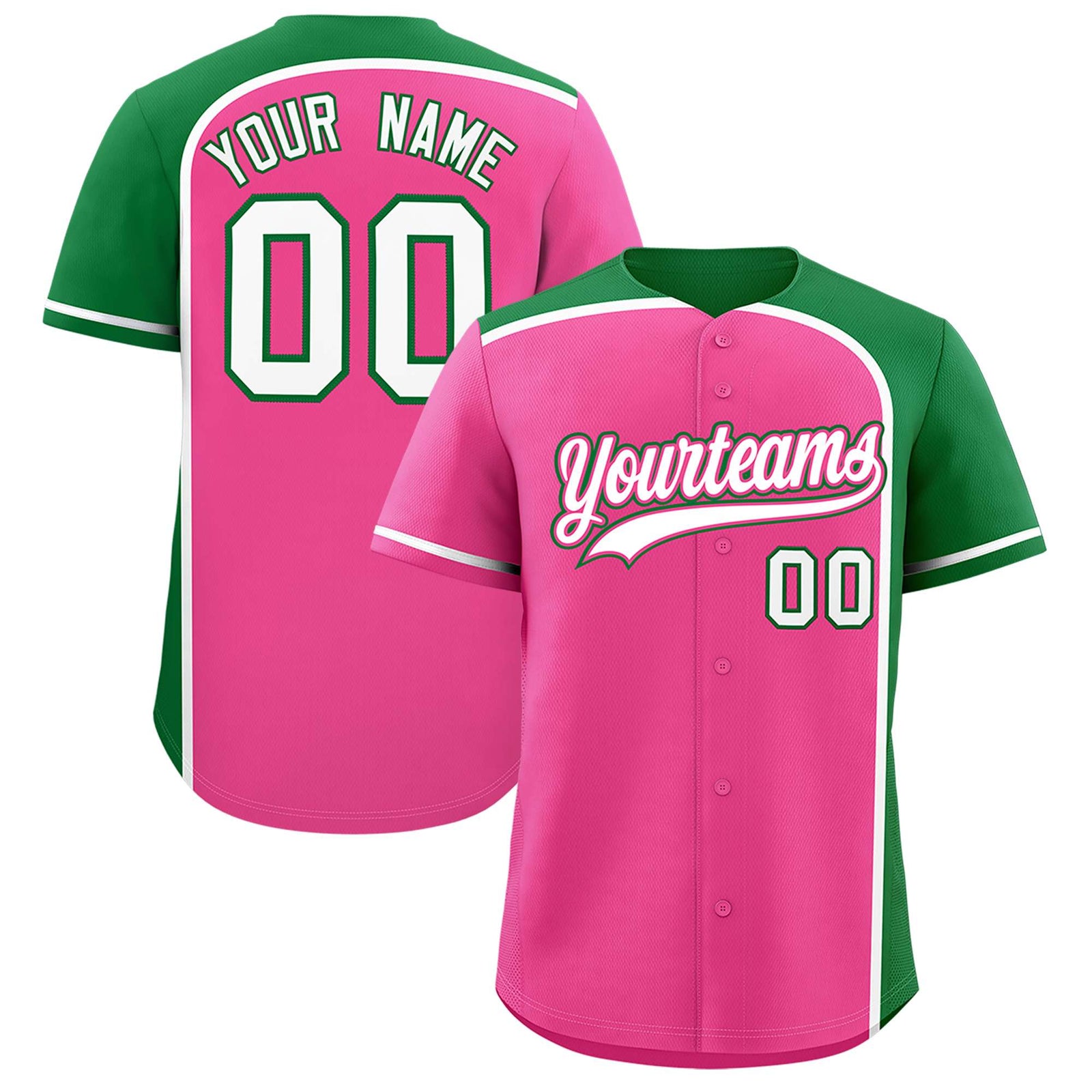 Custom Pink Kelly Green Personalized Color Block Authentic Baseball jersey