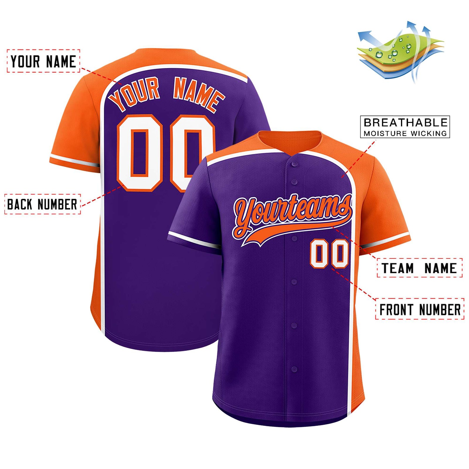 Custom Purple Orange Personalized Color Block Authentic Baseball jersey