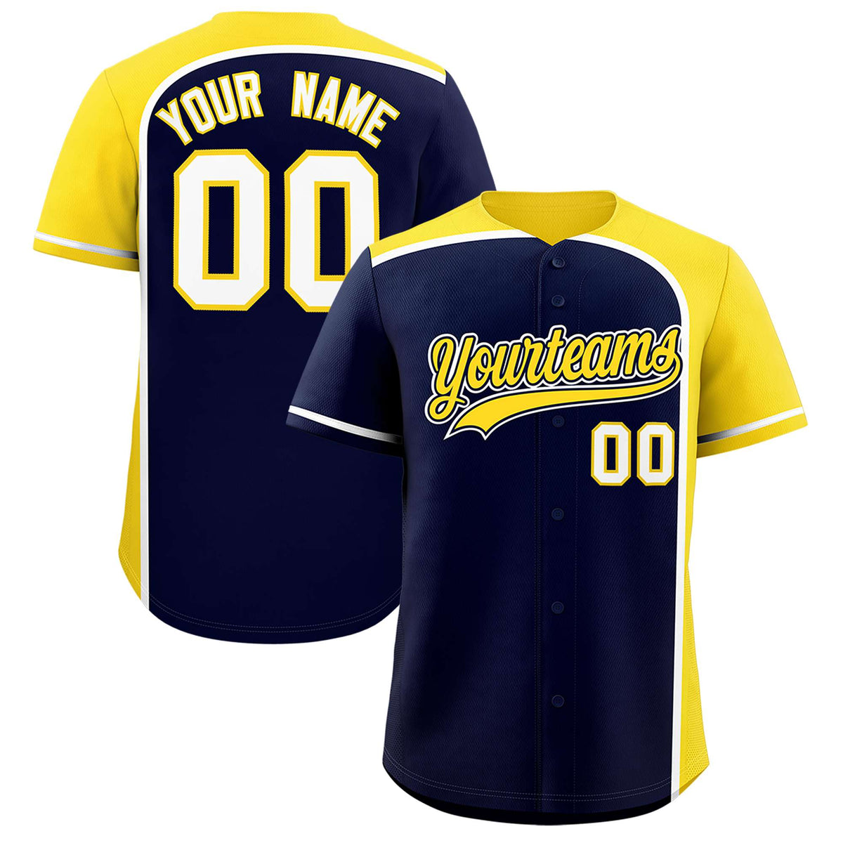 Custom Navy Gold Personalized Color Block Authentic Baseball jersey