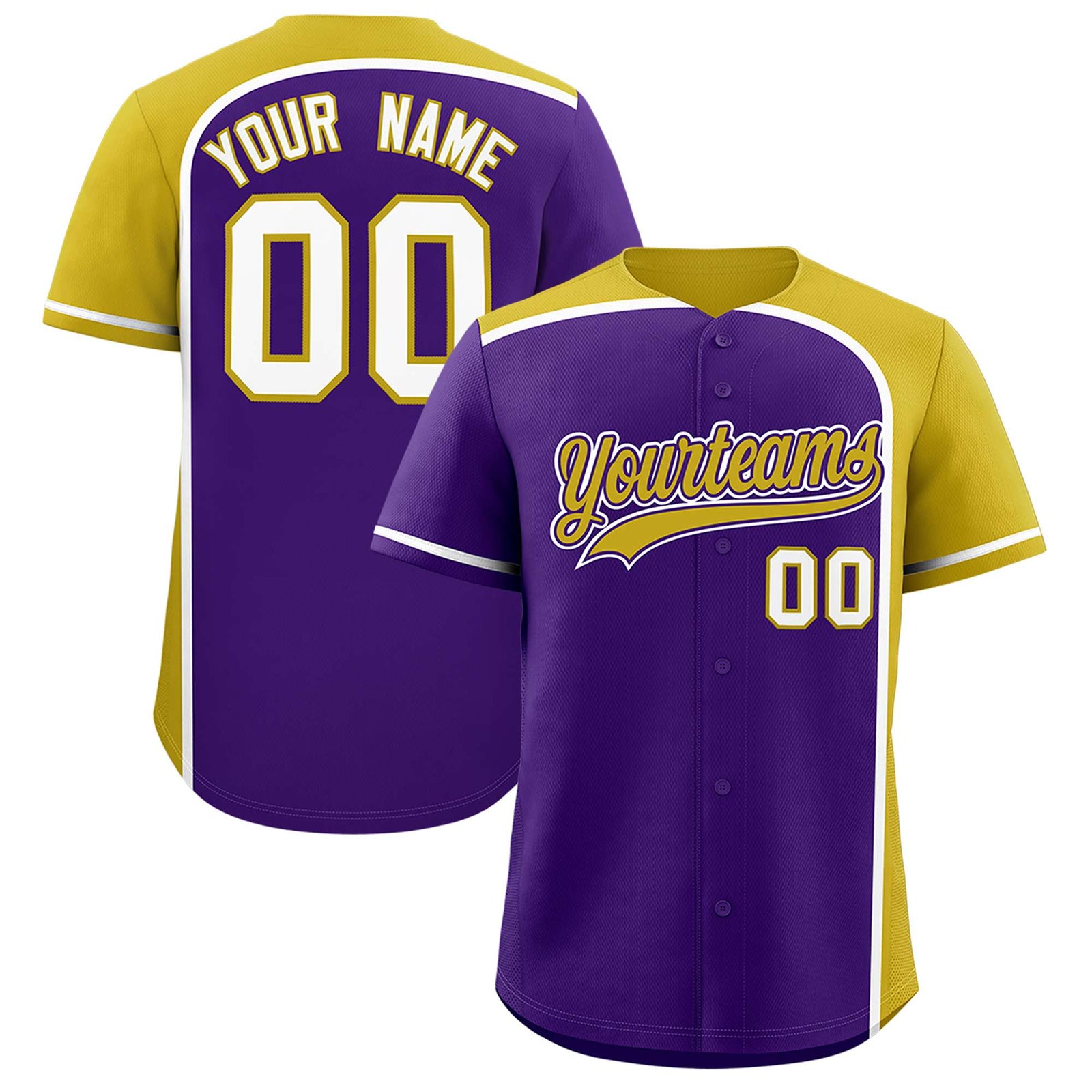 Custom Purple Old Gold Personalized Color Block Authentic Baseball jersey
