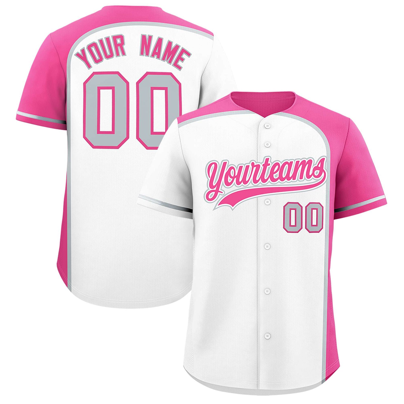 Custom White Pink Personalized Color Block Authentic Baseball jersey
