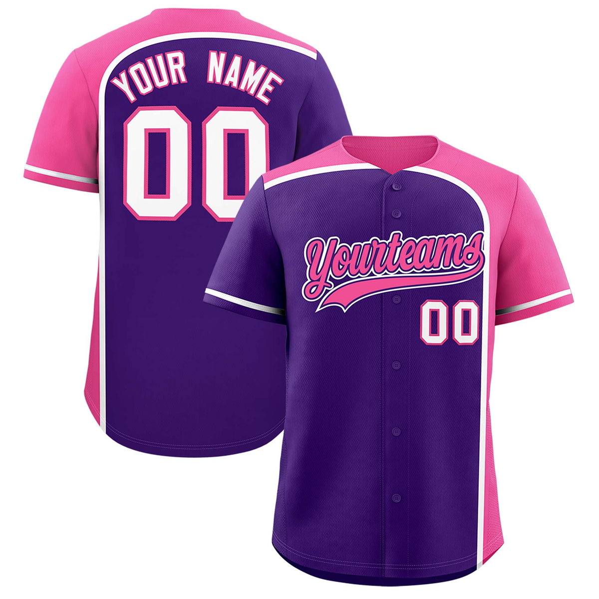 Custom Purple Pink Personalized Color Block Authentic Baseball jersey