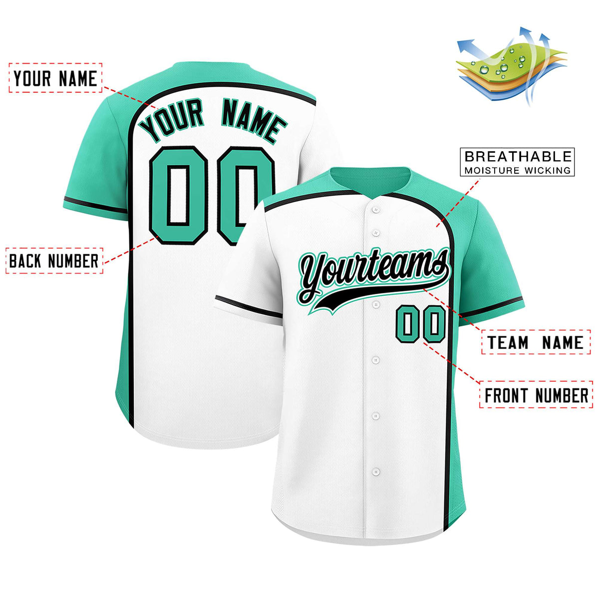 Custom White Bright Green Personalized Color Block Authentic Baseball jersey