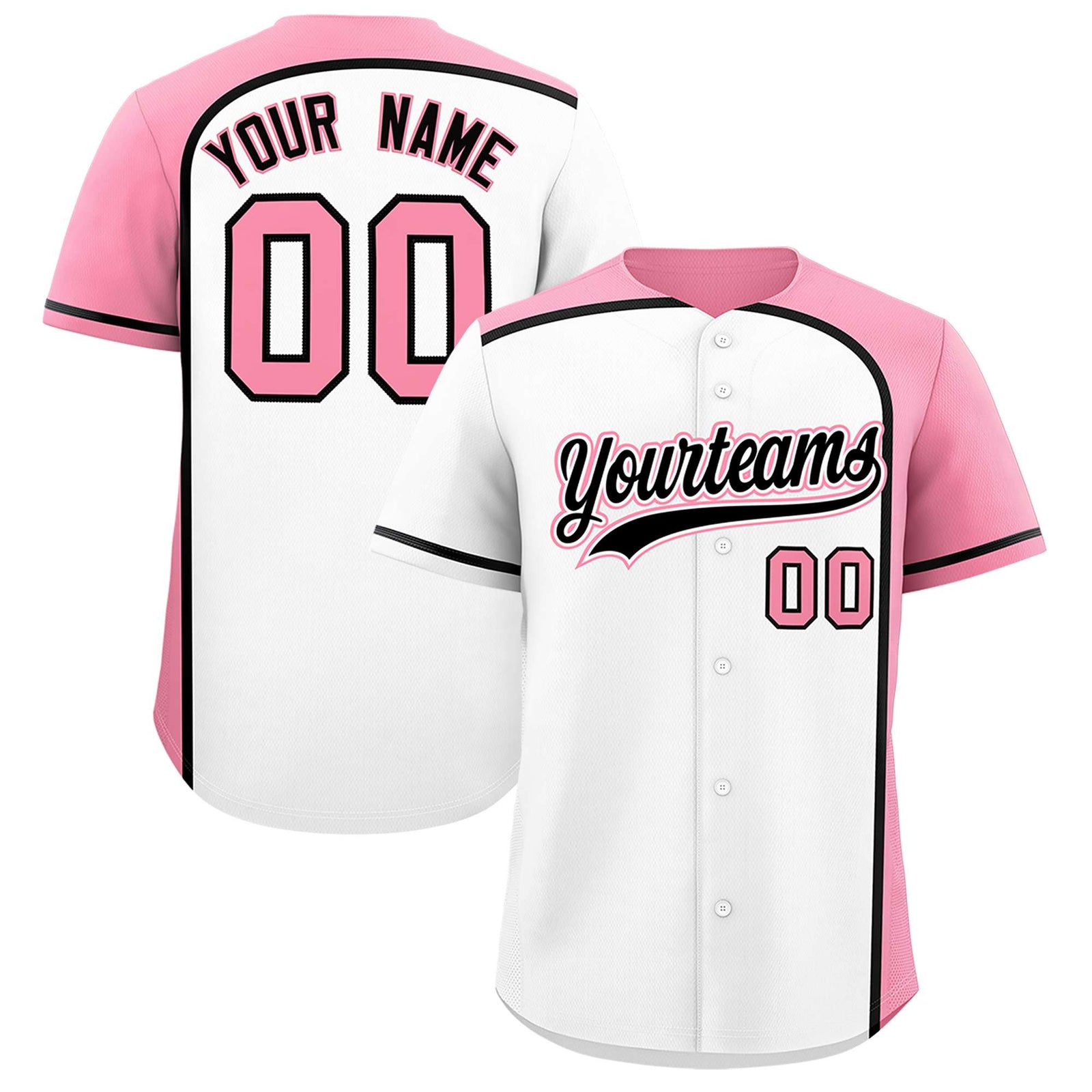 Custom White Light Pink Personalized Color Block Authentic Baseball jersey
