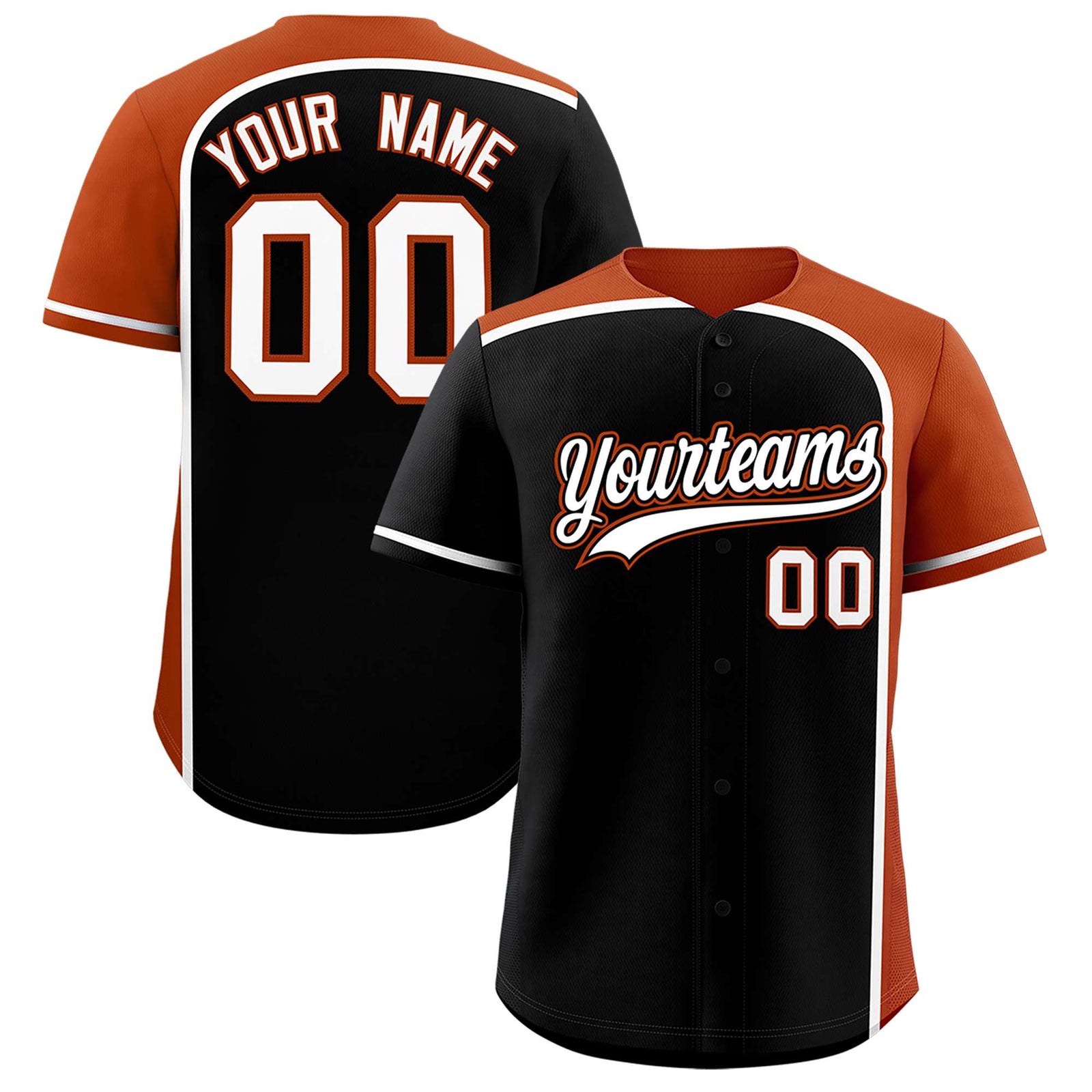 Custom Black Texas Orange Personalized Color Block Authentic Baseball jersey