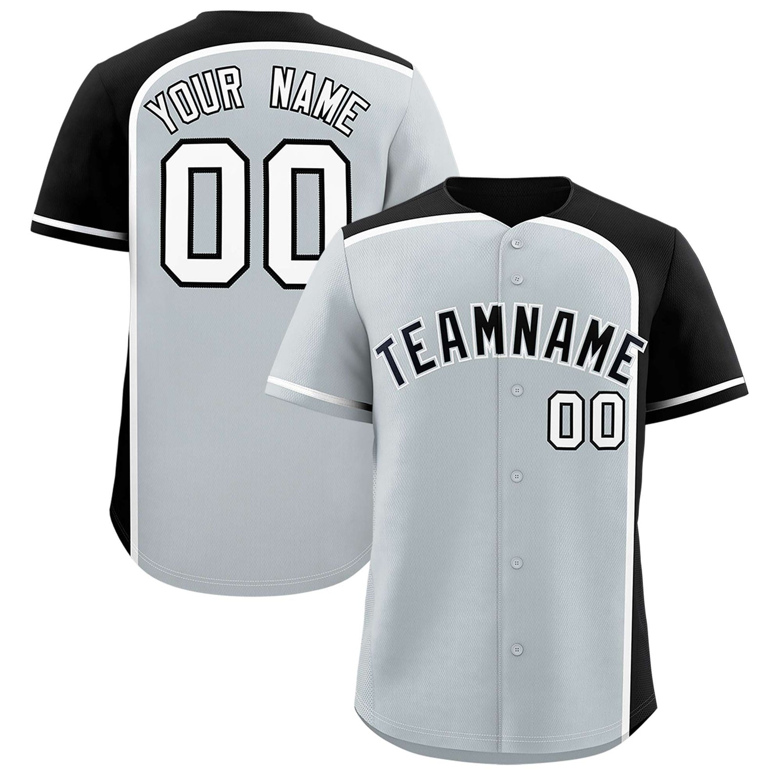 Custom Silver Black Personalized Color Block Authentic Baseball jersey