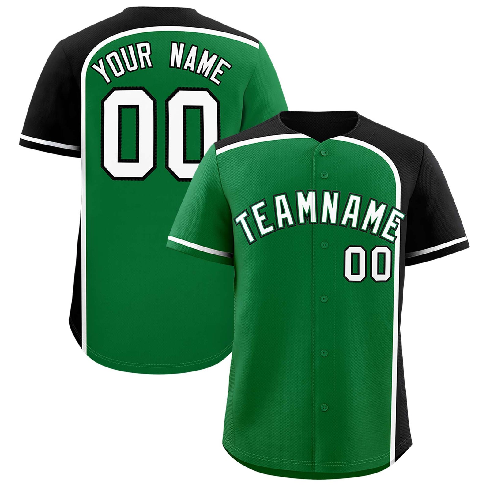 Custom Kelly Green Black Personalized Color Block Authentic Baseball jersey