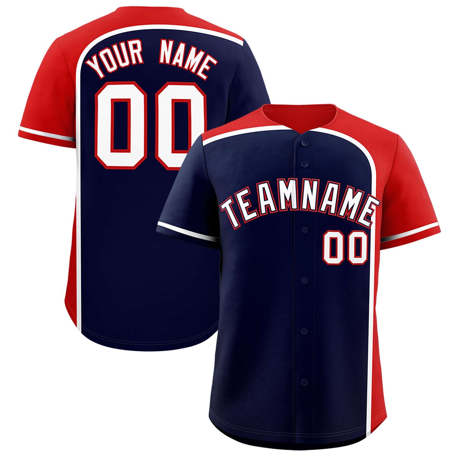 Custom Navy Red Personalized Color Block Authentic Baseball jersey