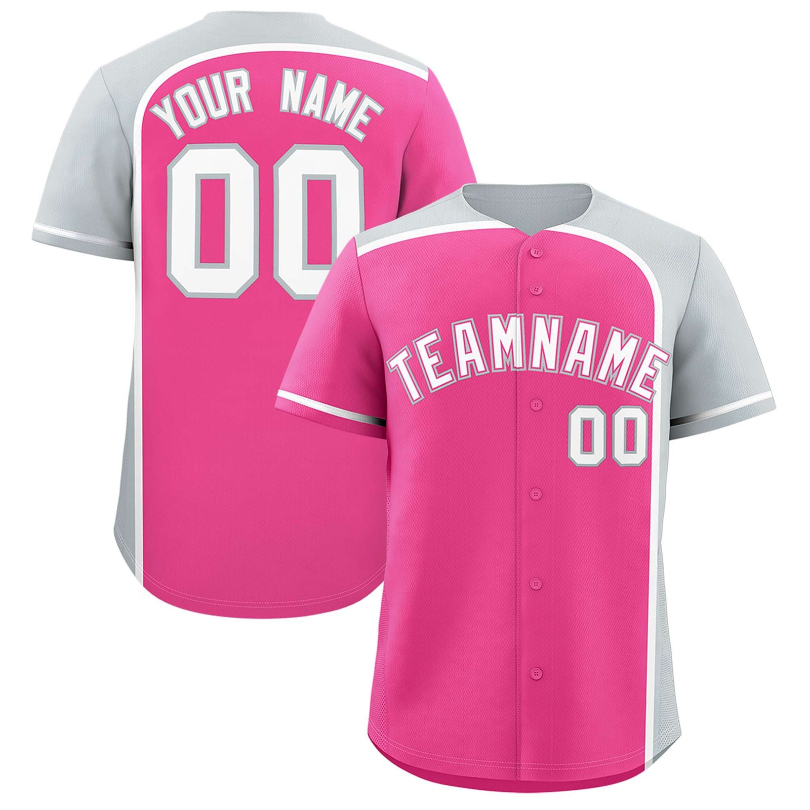 Custom Pink Silver Personalized Color Block Authentic Baseball jersey