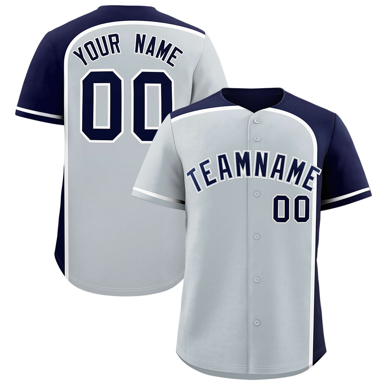 Custom Silver Navy Personalized Color Block Authentic Baseball jersey