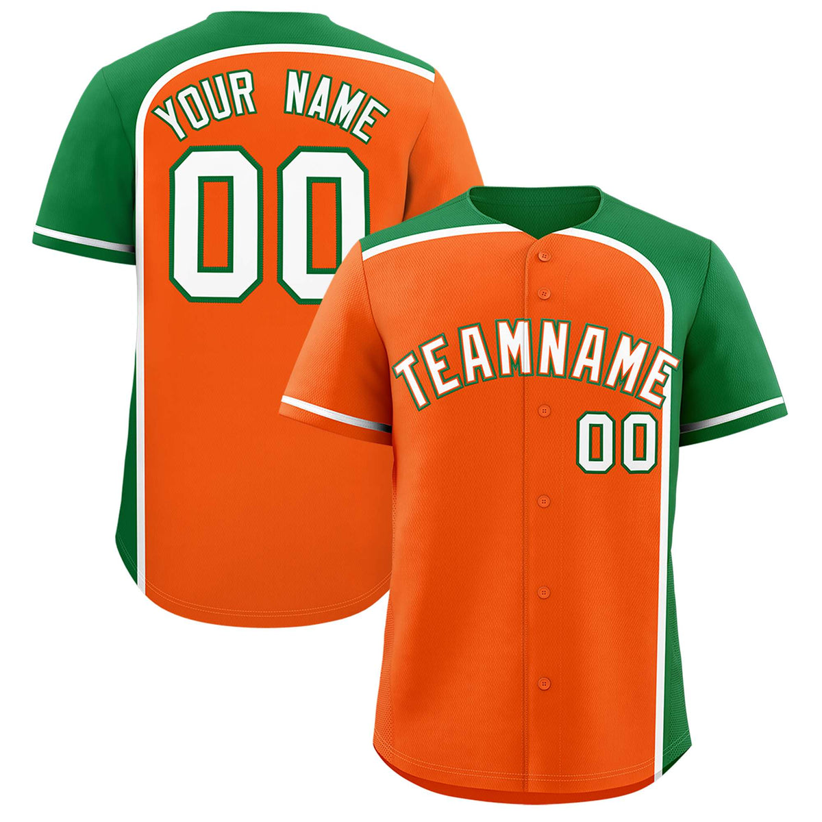 Custom Orange Kelly Green Personalized Color Block Authentic Baseball jersey