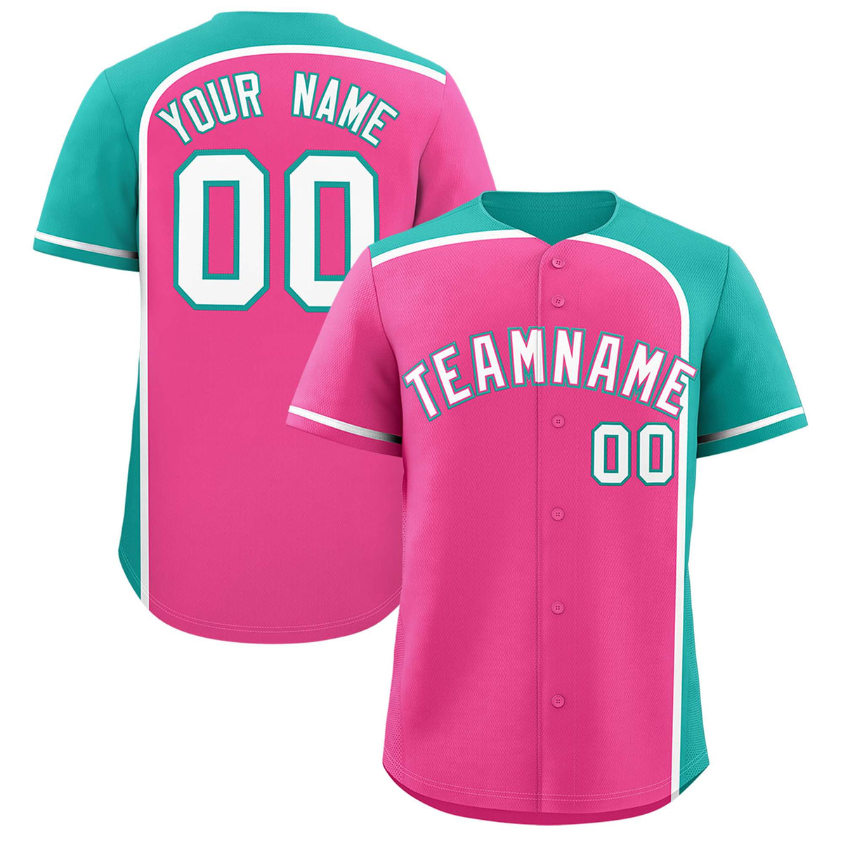 Custom Pink Aqua Personalized Color Block Authentic Baseball jersey
